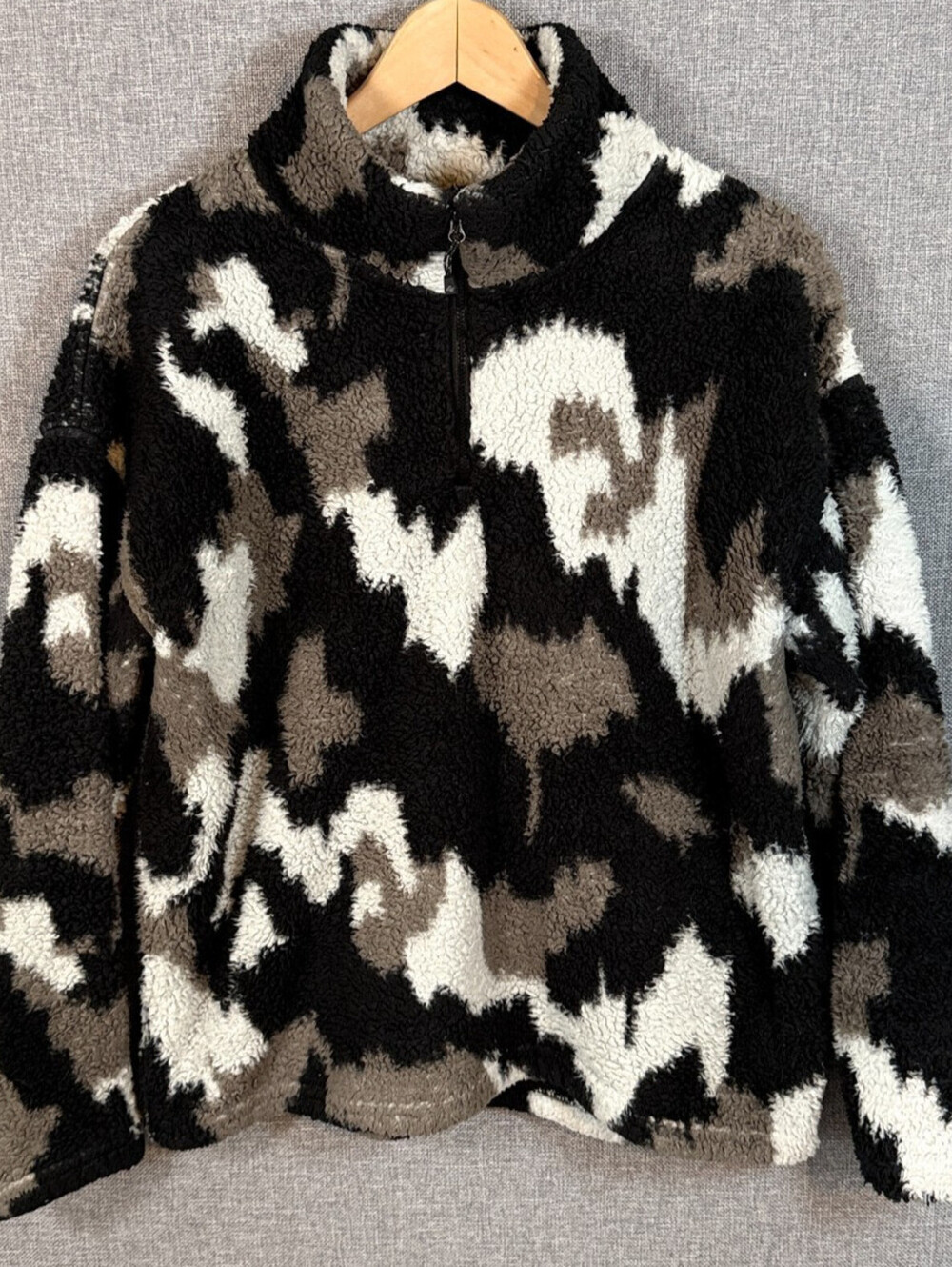 Eddie Bauer Camo Camouflage High Pile Fleece 1/4 Zip Pullover Women’s Size Large